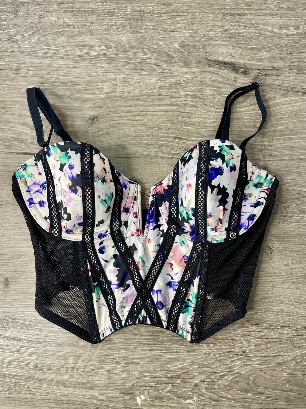 Victoria's Secret Very Sexy Floral Lace Longline Corset Bra Top 32C